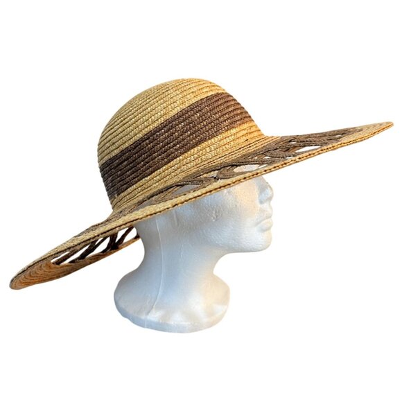 Coastal Wide Brim Sun Hat Straw Boho Beach Resort Fashion Open Loop Cruise Chic - Picture 4 of 11